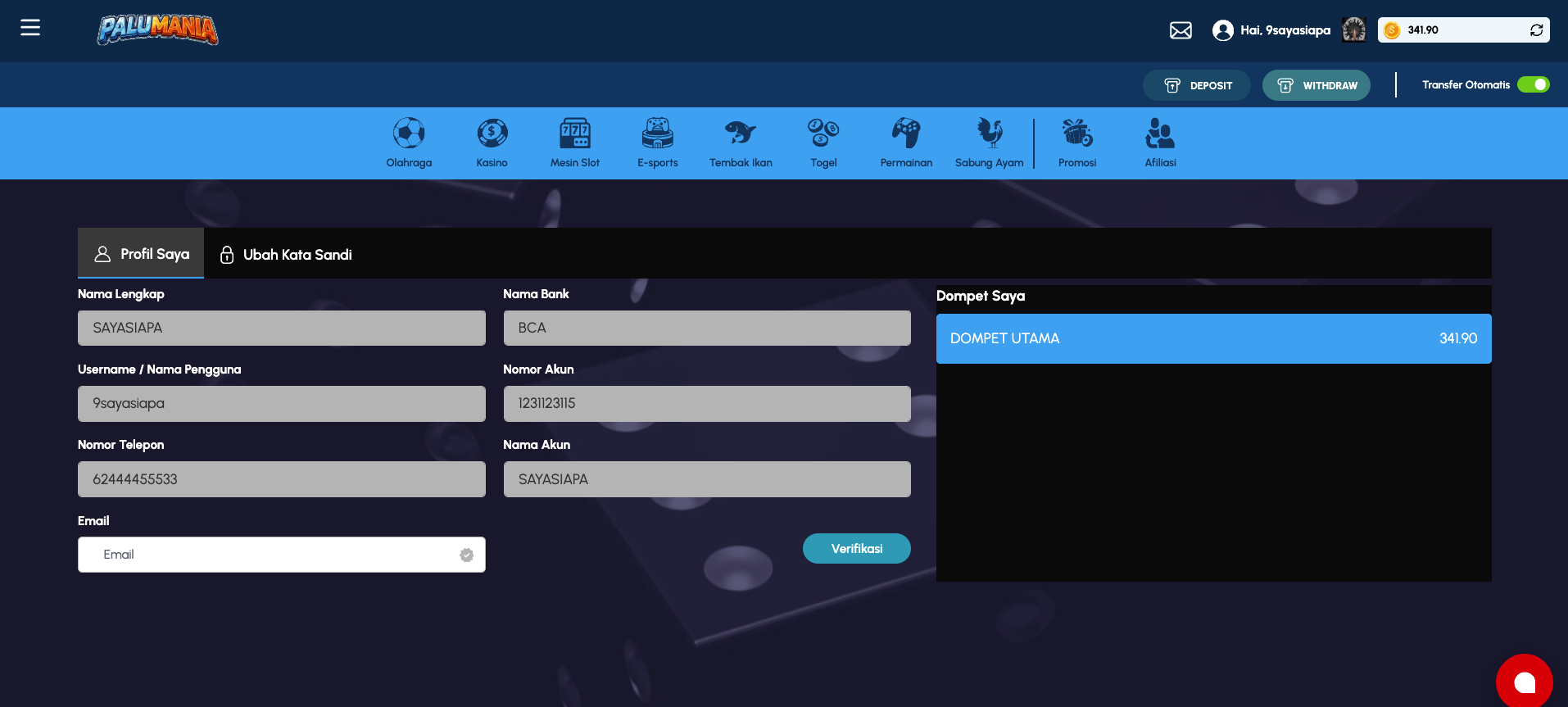 Moneysite Profile - Profil Saya Tab