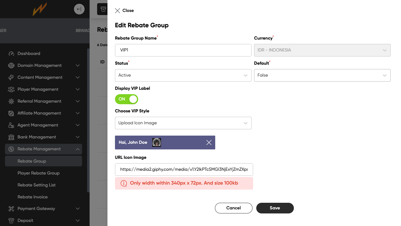 Edit Rebate Group Modal